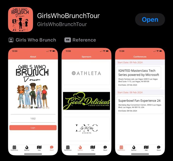 An image of the Girls Who Brunch app in a mobile app store.