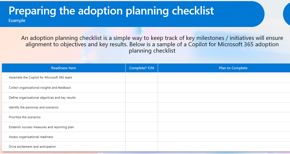 Sample Copilot Checklist for adoption