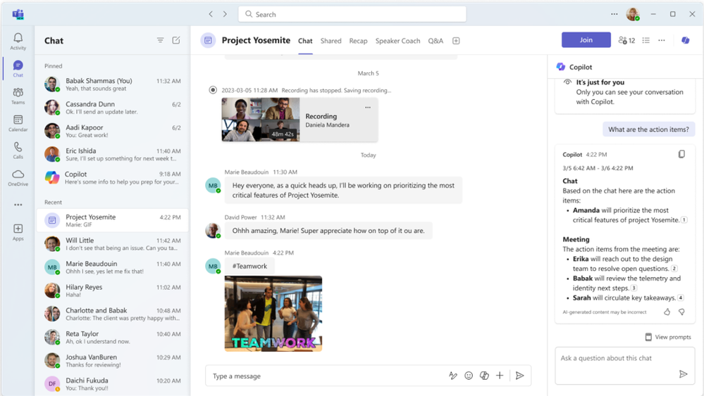Copilot in meetings will now provide information and insights from the meeting chat in addition to the meeting transcript.