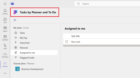 Image of non-updated version of Planner in Microsoft Teams