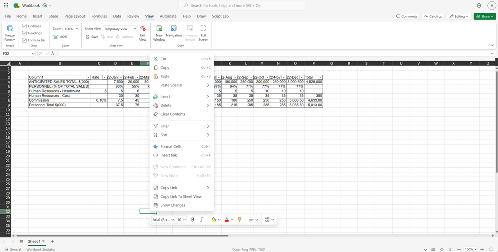 Share links to Sheet views in Excel for the web