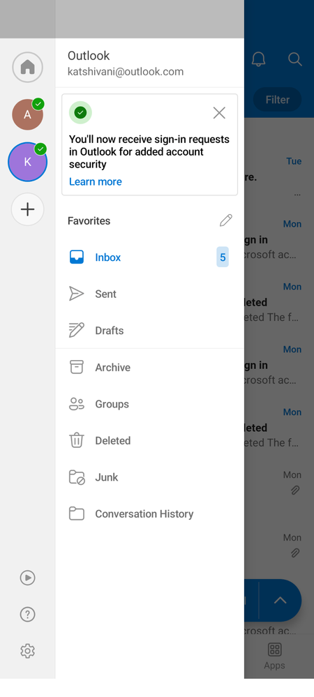 Figure 1 Auto enabled when user opens Outlook app on Android