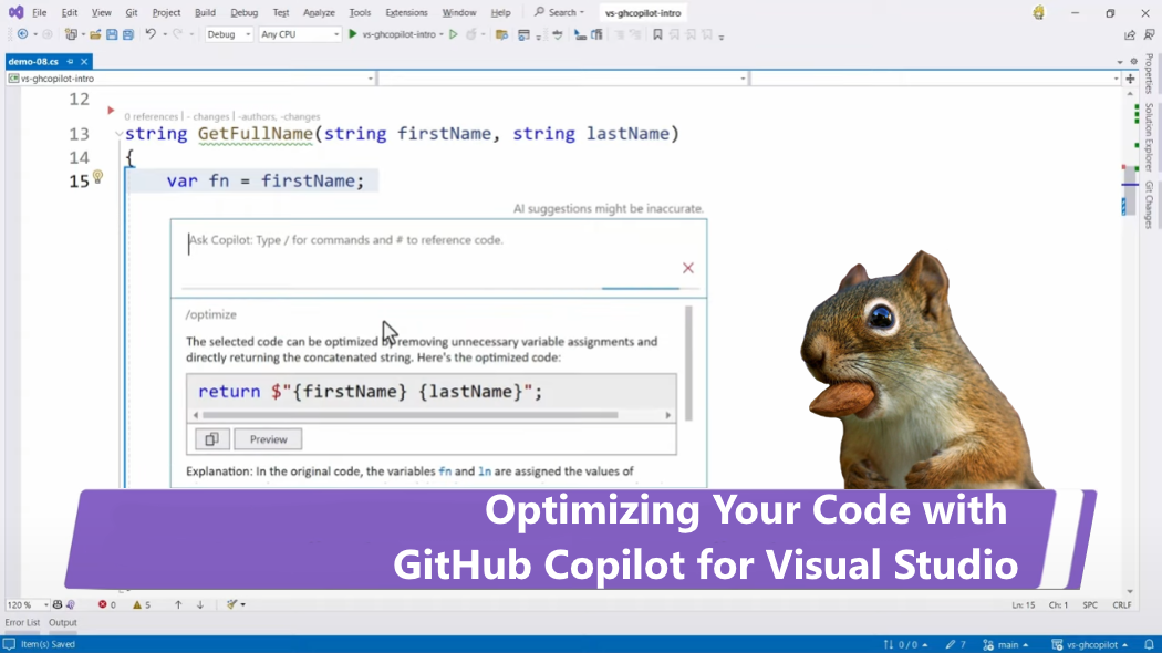 Optimizing your code with GitHub Copilot for Visual Studio