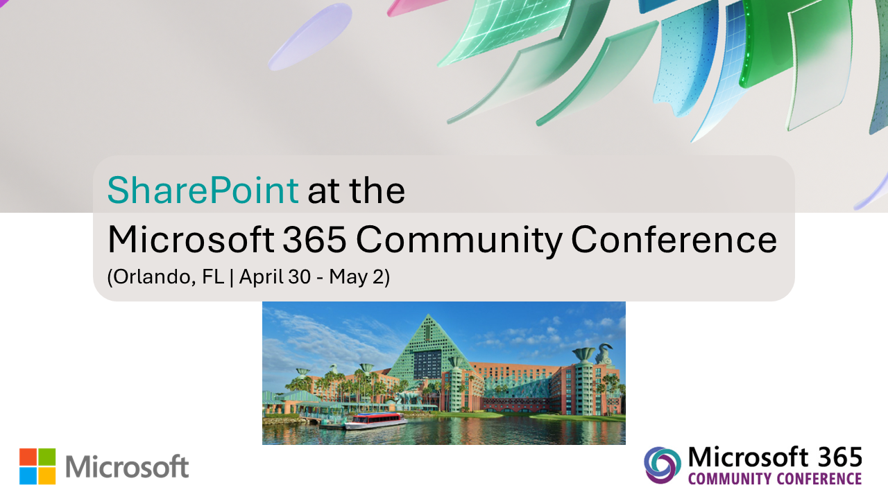 Sitzungen zu SharePoint-Inhalten werden auf der Microsoft 365 Community Conference in Orlando, Florida, abgehalten.