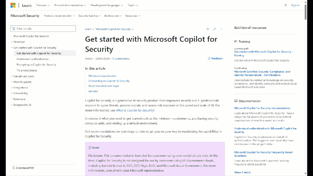 Figure 2: Overview of Microsoft Learn | Get started with Microsoft Copilot for Security