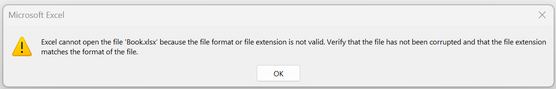thumbnail image 1 of blog post titled  New Excel workbooks not launching in app - .xlsx "extension is not valid"