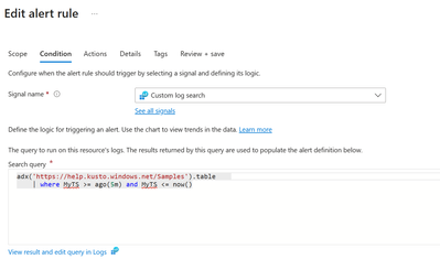 Monitor your data using Azure Monitor log search alerts and the Azure Data Explorer (ADX) Database
