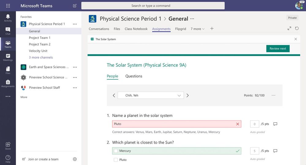 Review student work in Microsoft Forms