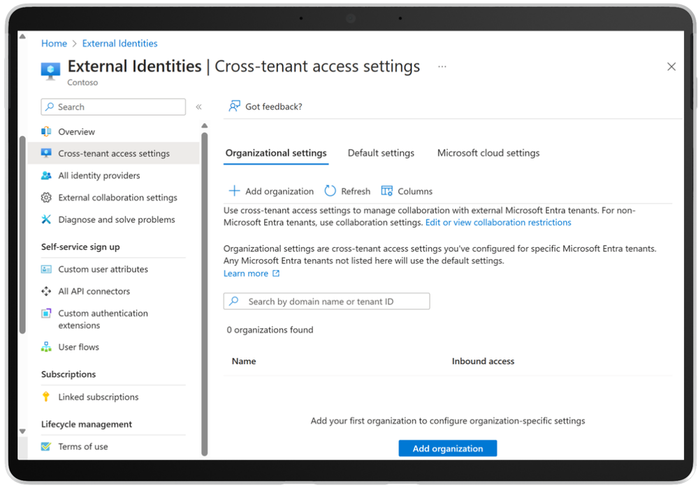 Control what resources external collaborators can access with cross-tenant access settings.