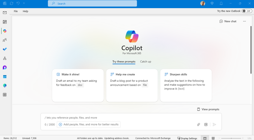 A screenshot of a computer showing a Copilot chat box in Outlook