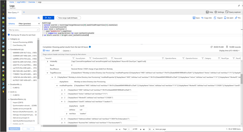 Query using AppInsights and Azure AD logs.