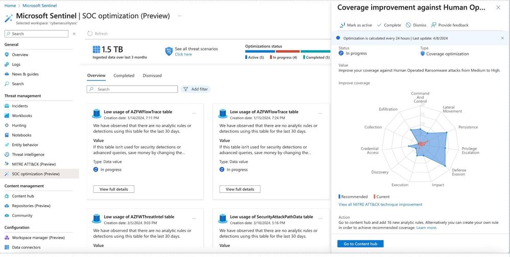 Threat based recommendations - Azure portal