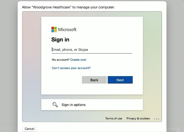 Screenshot of Microsoft sign in to allow Woodgrove Healthcare to manage your computer.png