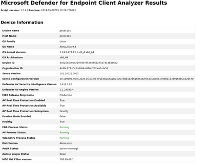 MS Defender on Alma Linux 9 is not reporting back details to the portal dashboard
