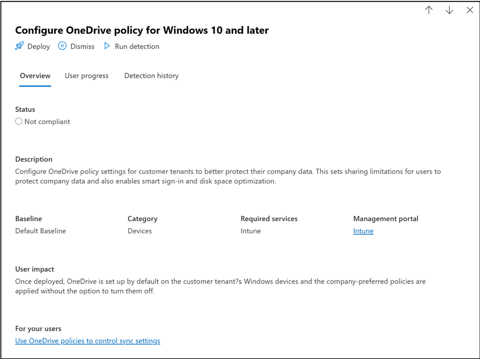 A screenshot showing the OneDrive configuration task details pane