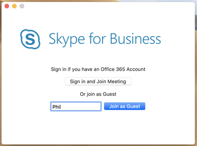 Join as Guest option in Skype for Business for Mac