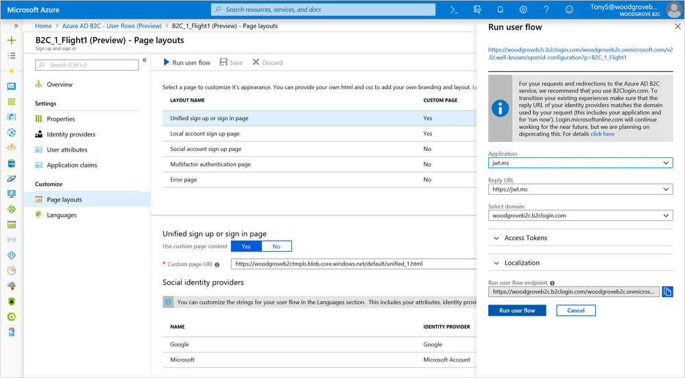 Editing Page layouts in a user flow and running it.