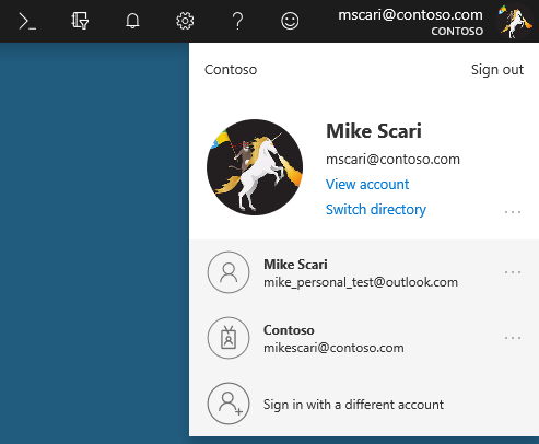 The new Microsoft account manager in the Azure portal.