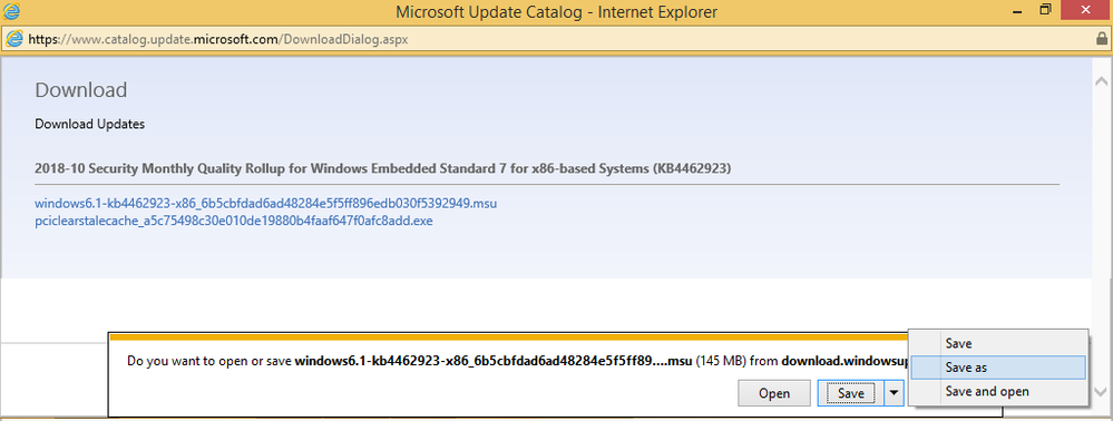 Figure 2 Download and save the latest WES7 SP1 rollup