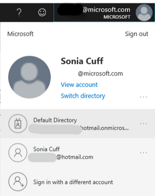 Microsoft account manager, showing Azure AD and Microsoft accounts