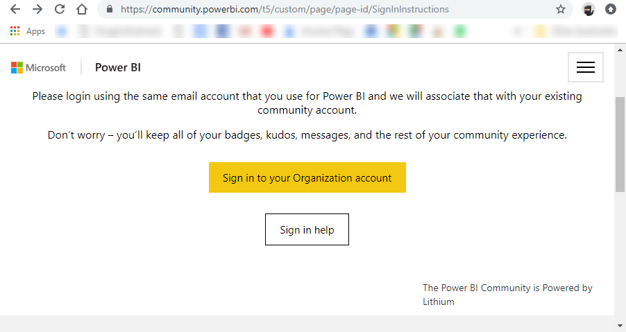Re: How to login to PowerBI Commuity using personal account.