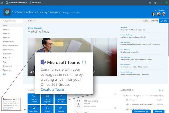 Create an integrated Microsoft Team right from within your SharePoint team site