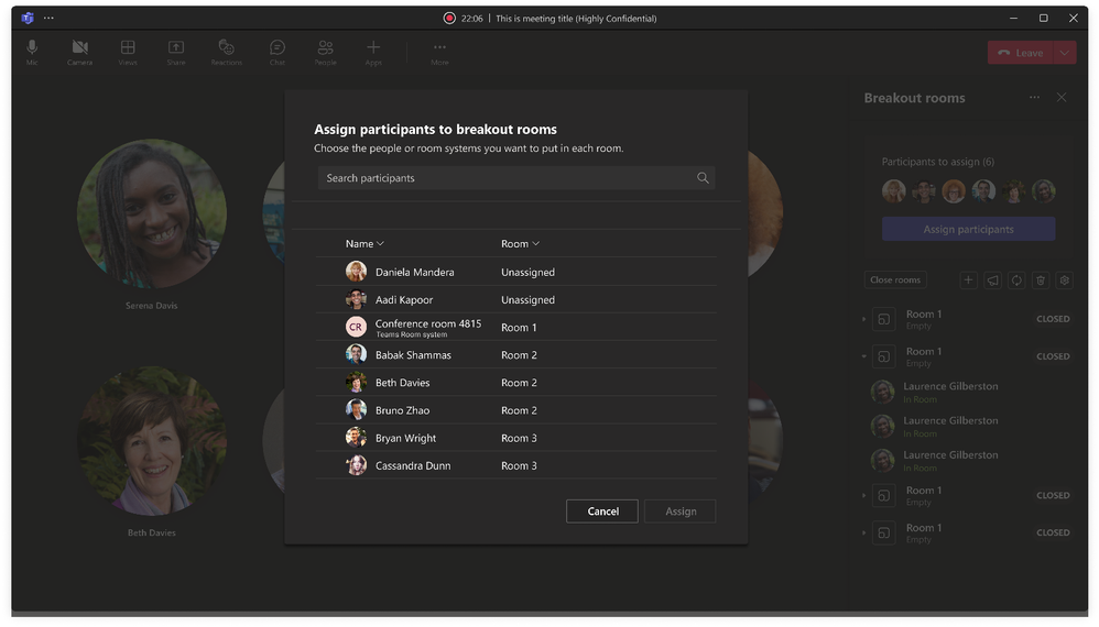 miniatura immagine 12 con didascalia La finestra popup in cui i partecipanti alla riunione possono essere assegnati a diverse stanze di breakout.