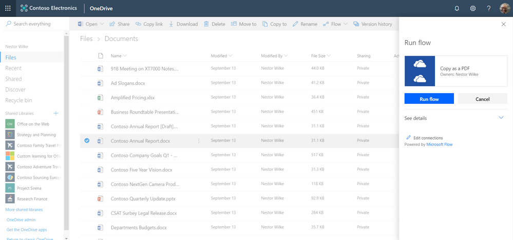 Microsoft Flow Integration in OneDrive