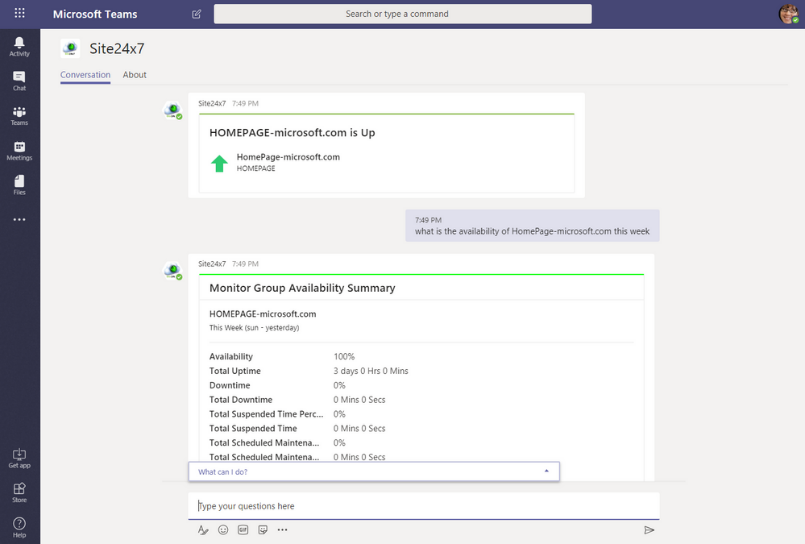 Avoid downtime with the Site24x7’s updated app for Microsoft Teams.