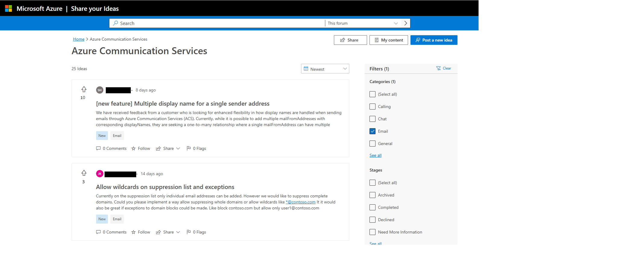 Azure Communication Services Ideas Board: Share your feedback with the product team