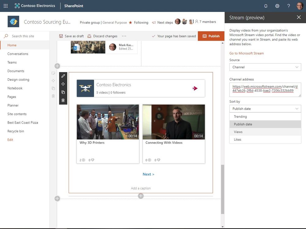 Sort how videos from a given channel appear on your SharePoint pages and news articles.