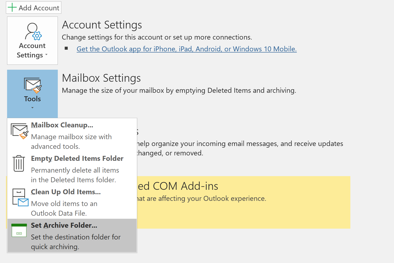 Change one click archive folder in Outlook/OWA - Microsoft Community Hub
