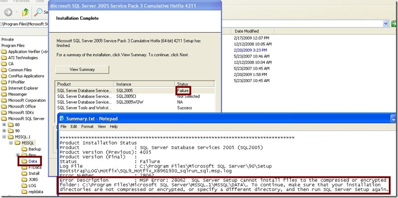 SQL Server 2005 and 2008 Setup Failures (Compressed DATA Directory) -  Microsoft Tech Community