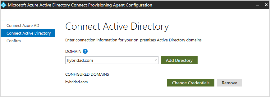 Provisioning Agent Configuration wizard.