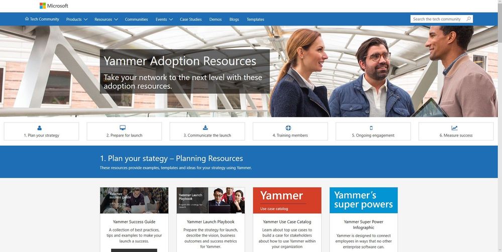 The home page of the updated Yammer Adoption Resources website.