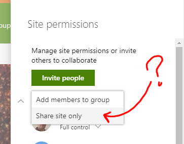 UI makes it clear that we are adding members to share site only