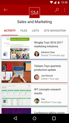 Site activities from SharePoint Online team site