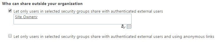You can manage who can send sharing invitations to external users by limiting such sharing to members of a specified security group.