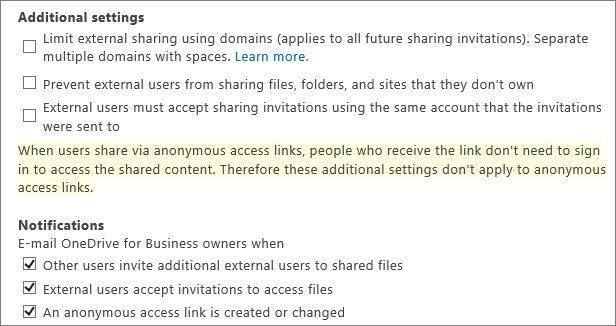 When you choose to allow users to share outside your organization, you have some additional ways to allow or limit sharing.