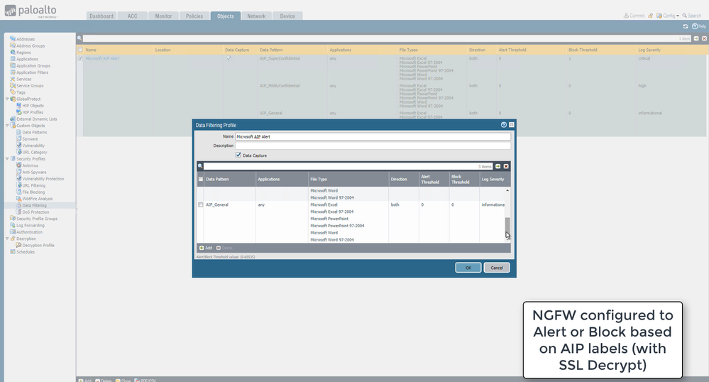 Palo Alto Firewall software integration with MIP labels