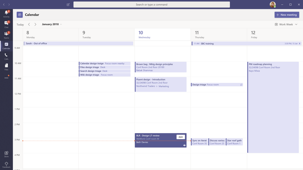 Work Week view in the new Calendar App.