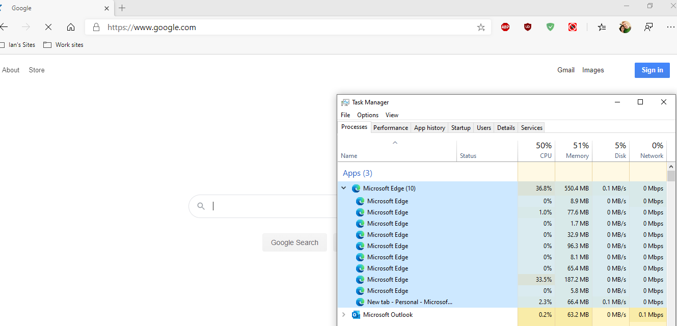 Tabs don't load and time out, high RAM and CPU usage, browser unusable ...