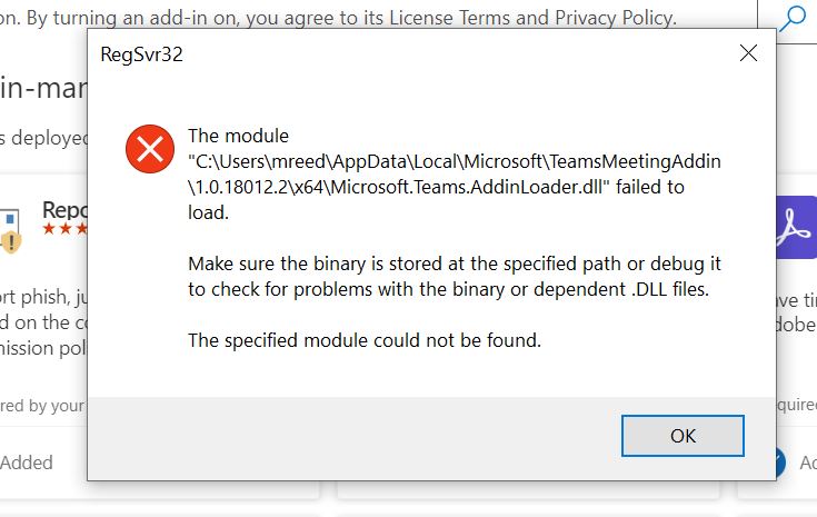 microsoft teams meeting add in for microsoft office missing