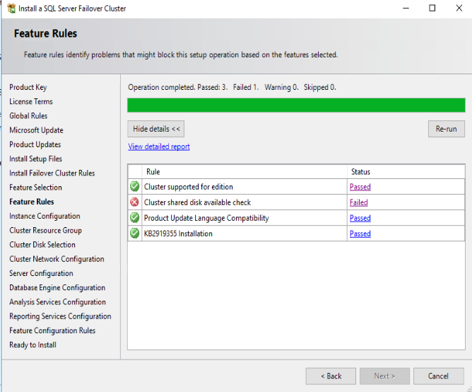 SQL Server 2016 sp1 cannot be installed on 2-nodes clusted with Storage ...