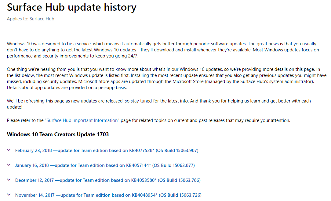 Surface Hub Update History missing recent builds | Microsoft Community Hub