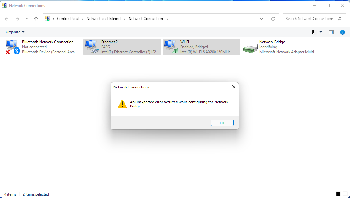 Network Bridge not working on Build 22000.100 | Microsoft Community Hub