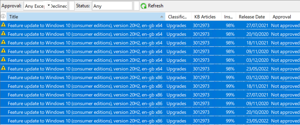 WSUS UPGRADE WINDOWS 10 1909 TO 20H2 visual data 3