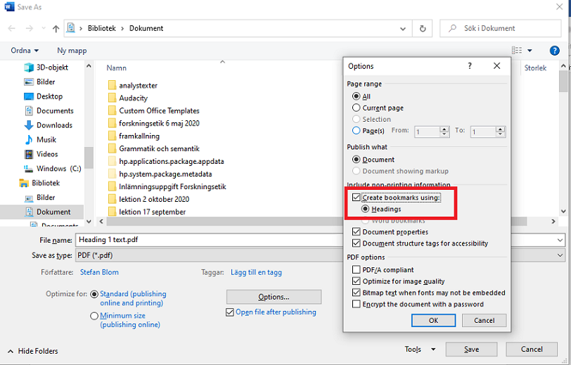 Saving Word Doc as PDF with Bookmarks | Microsoft Community Hub
