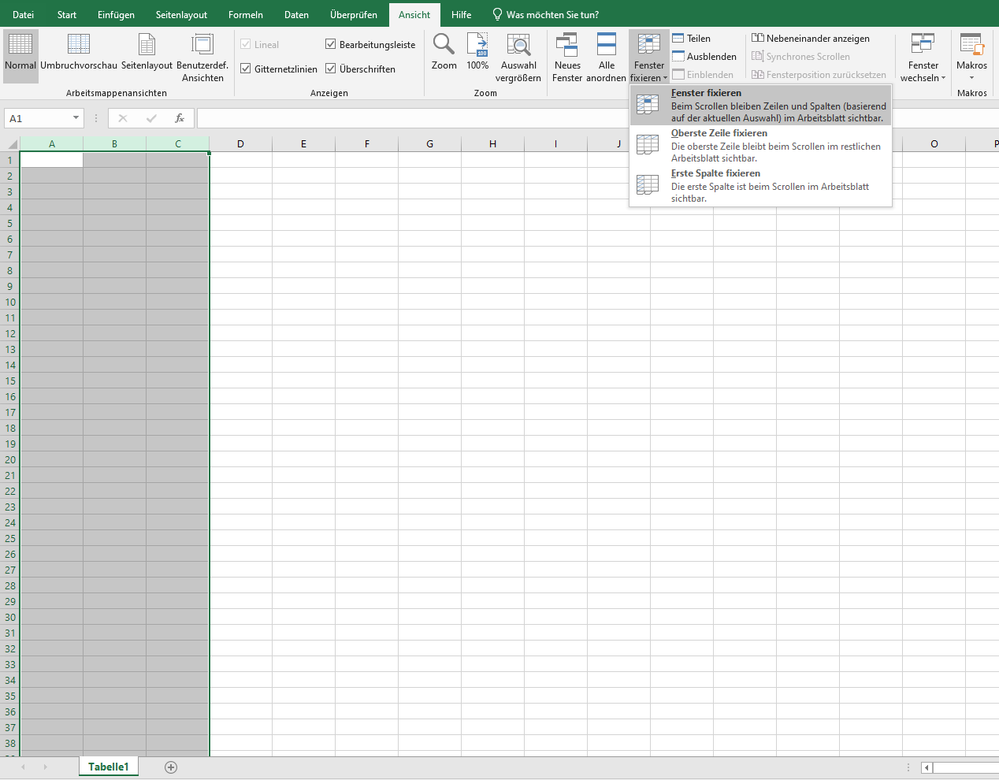 Selected columns and freeze function (in German)