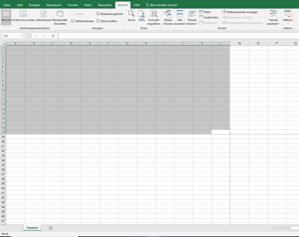 Result with frozen rows and columns (marked)
